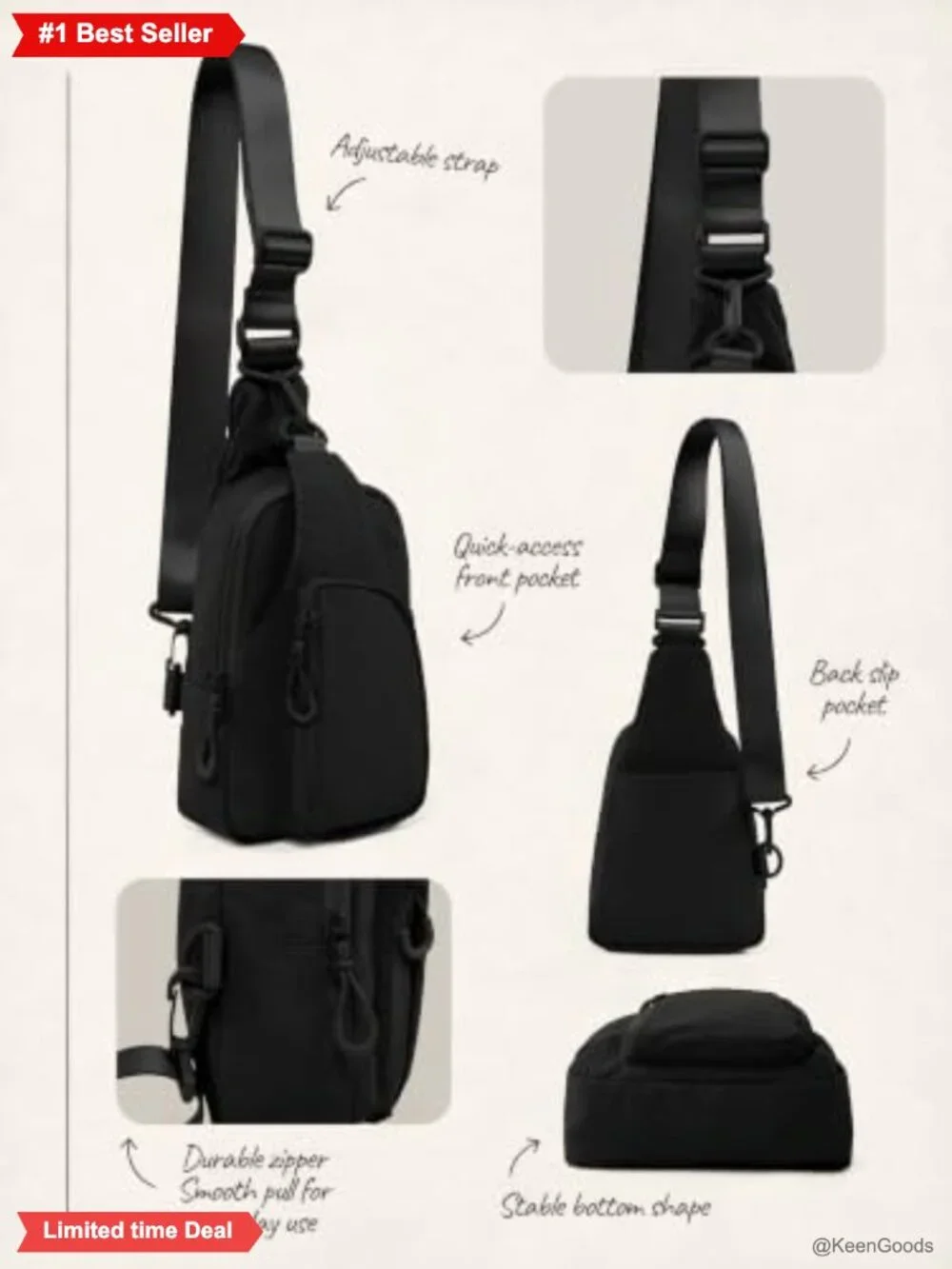 Nylon Sling Bag Adjustable Strap Crossbody Chest Backpack Travel Hiking